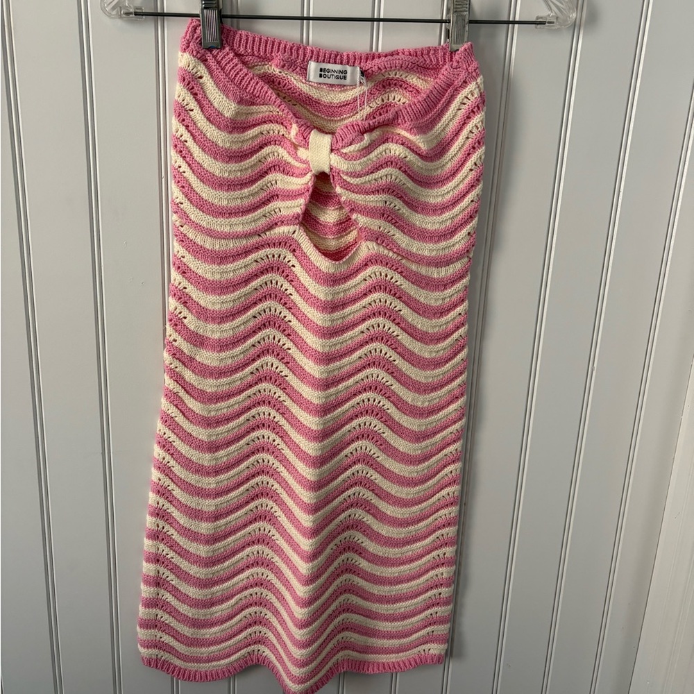 Beginning Boutique Pink & Cream Knit Mini dresss